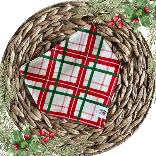 Vintage Santa and Plaid Bandana *REVERSIBLE*