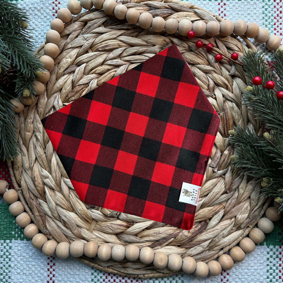 Classic Plaid Christmas Bandana- Red and Black