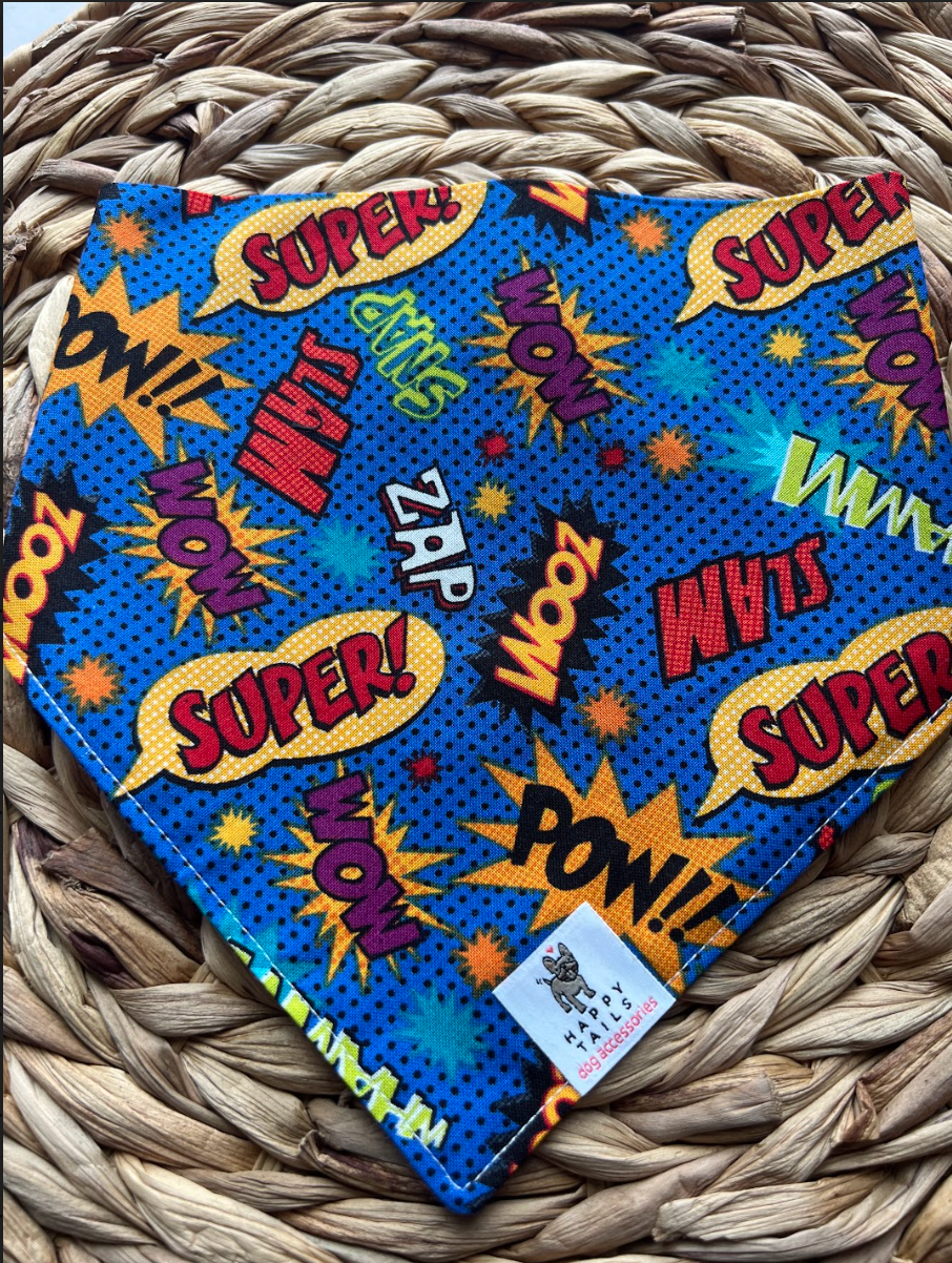 Blue Superhero Words Bandana